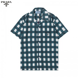 $32.00,Prada Check Print Short Sleeve Shirts With chest patch pocket # 257470
