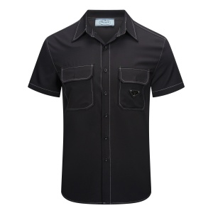 $35.00,Prada Short Sleeve Shirts For Men With Flap Pockets And Metal Triangle Logo  # 257473