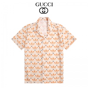 $32.00,Gucci Trefoil Logo print Camp Collar Short Sleeve Shirt For Men # 257636