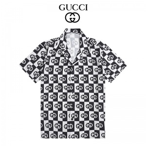$32.00,Gucci Interlocking GG Logo print Camp Collar Short Sleeve Shirt For Men # 257637
