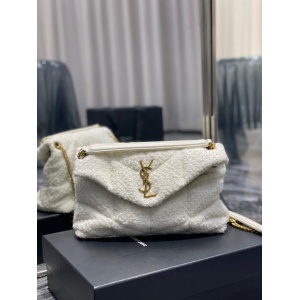 $179.00,YSL Saint Laurent Loulou Puffer Small Off White Tweed Shoulder Bag # 268796