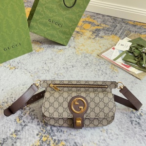 $135.00,Gucci Blondie Leather Trimmed Monogrammed Coated Canvas Belt Bag  # 268953